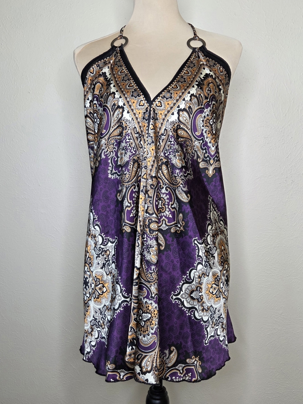 Y2K Forever21 Paisley Halter Mini Dress USA Festival Coachella Boho Indie Sleaze